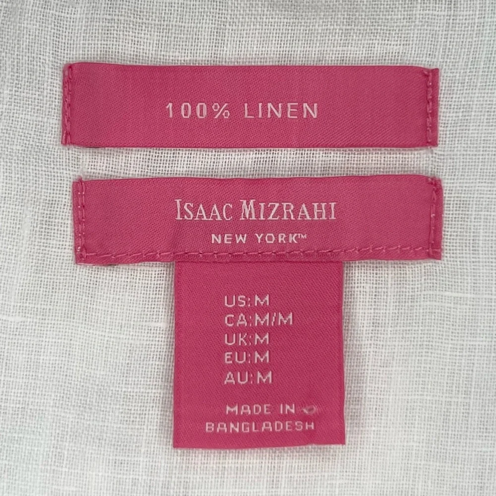 Isaac Mizrahi 100% Linen Blouse V Neck Button Up White Medium M - Picture 8 of 11
